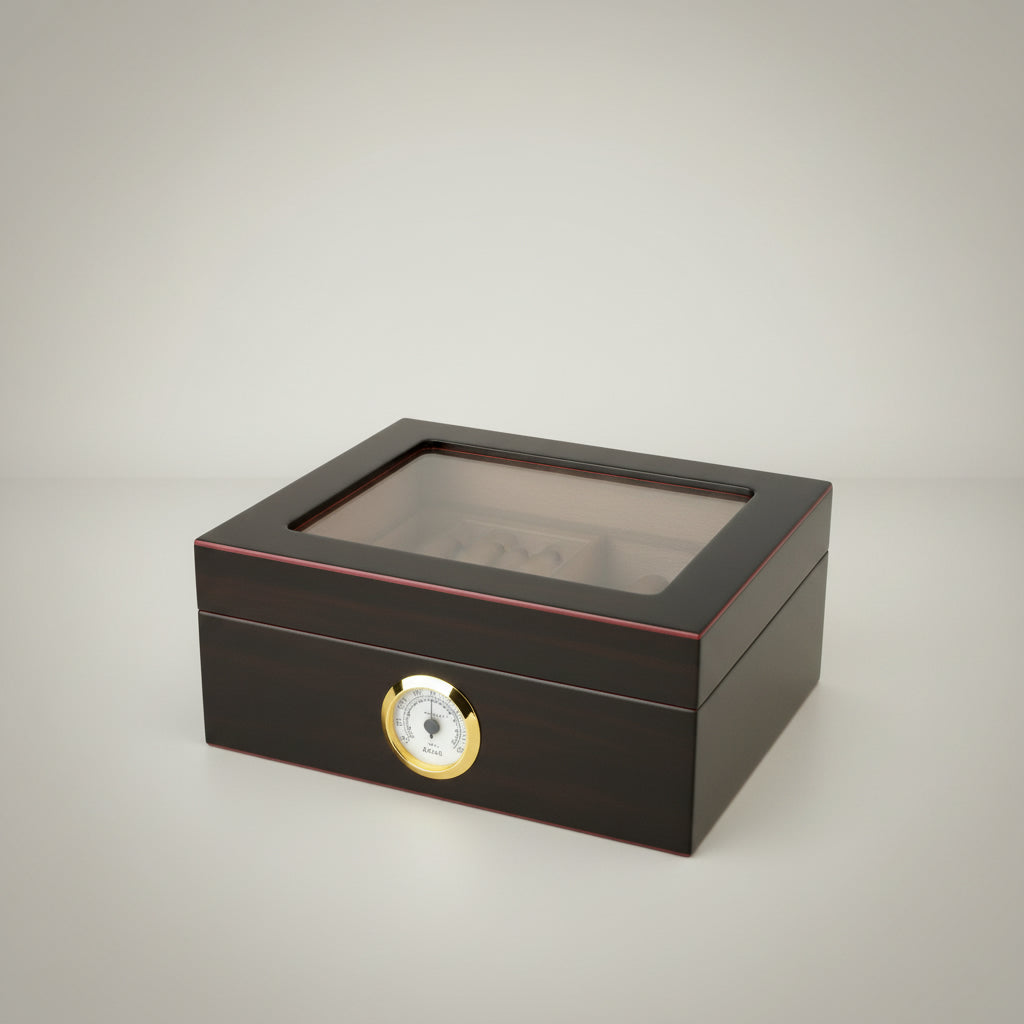 Capri Glasstop Humidor, Tempered Glass Top, Mahogany