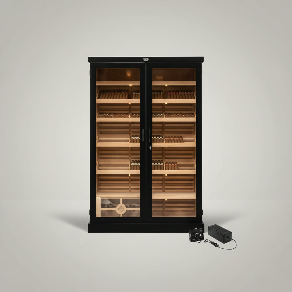 Humidor, Commercial Display 4000 Count Display Humidor with Lights and Hydra Turbo, 48 inches W, 16 inches D, 72 inches H, Black