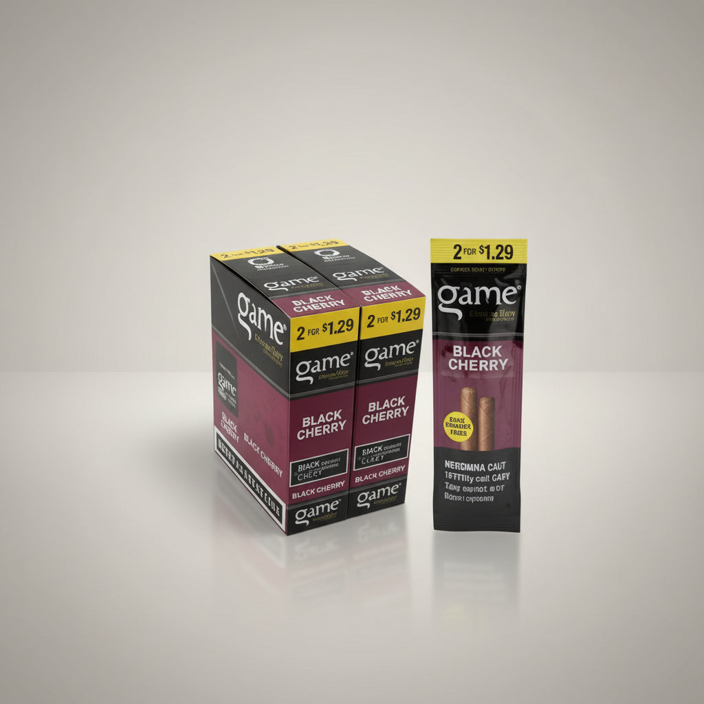 Game Black Cherry 2 For $1.29 Cigarillos Pre-Priced Upright