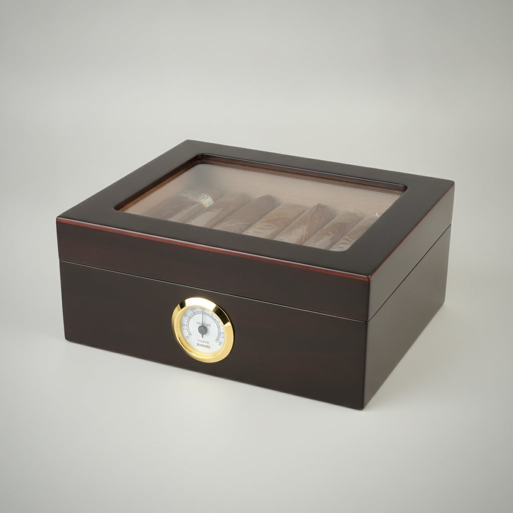 Capri Glasstop Humidor, Tempered Glass Top, Mahogany