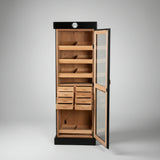 Tower Display Humidor, Black, 4 shelf 8 drawers, 22 1/2 inch W x 16 1/2 D x 72 inch H, Holds up to 3000 Cigars
