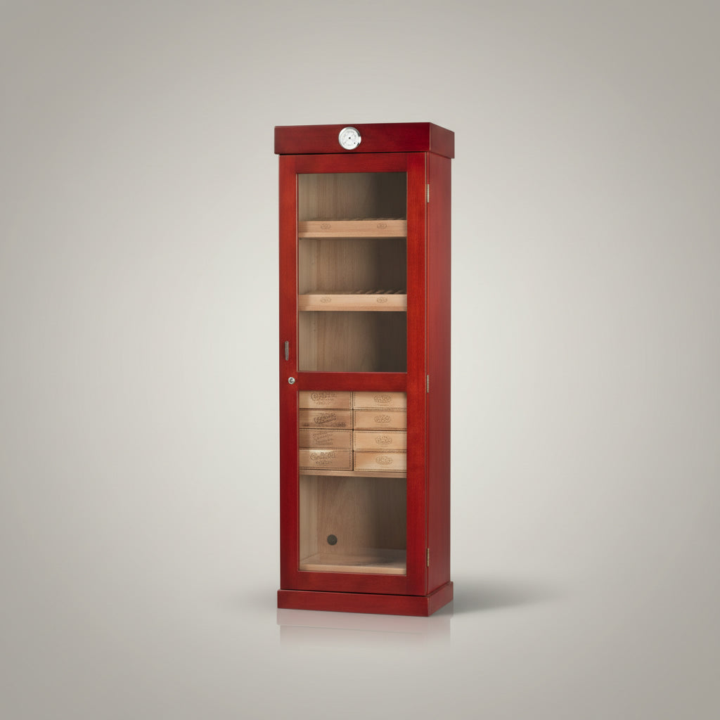 Tower Display Humidor, Cherry, 4-shelf 8 drawers, 22 1/2 inches W x 16 1/2 inches D x 72 inches H, Holds up to 3,000 Cigars