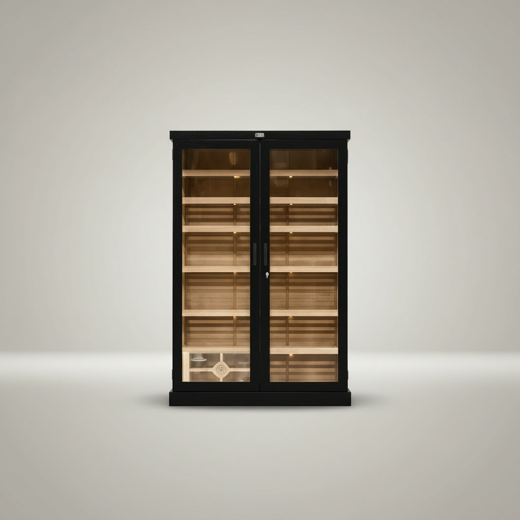 Humidor, Commercial Display 4000 Count Display Humidor with Lights and Hydra Turbo, 48 inches W, 16 inches D, 72 inches H, Black