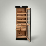 Tower Display Humidor, Black, 4 shelf 8 drawers, 22 1/2 inch W x 16 1/2 D x 72 inch H, Holds up to 3000 Cigars