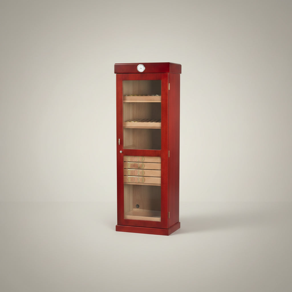 Tower Display Humidor, Cherry, 4-shelf 8 drawers, 22 1/2 inches W x 16 1/2 inches D x 72 inches H, Holds up to 3,000 Cigars